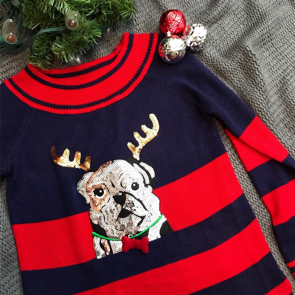 Sequin Reindeer Pug Dog Christmas Winter Sweater
